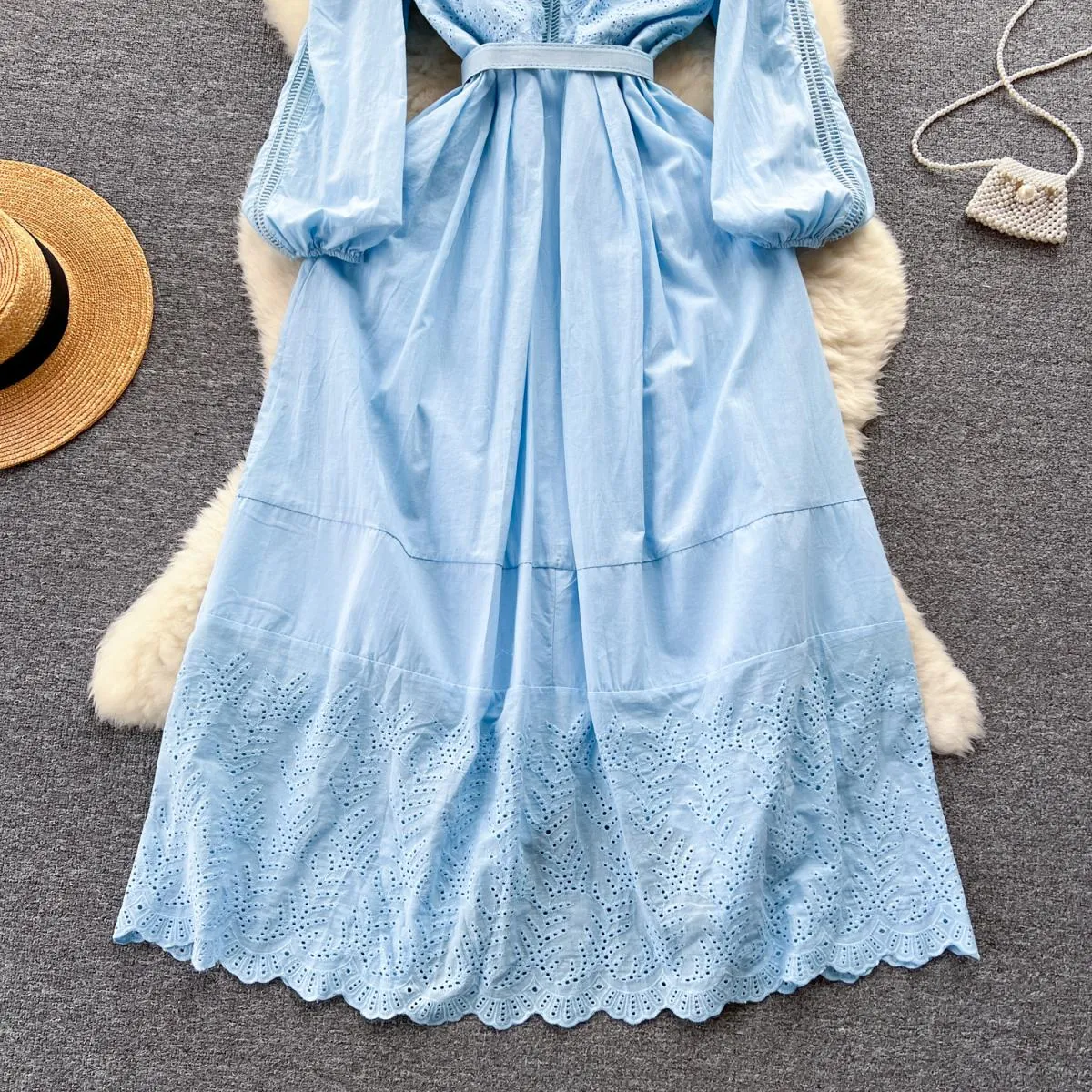 Abito maxi boho estivo elegante ricamo per donna manica lunga cintura cava abiti femminili monopetto di lusso nuovo